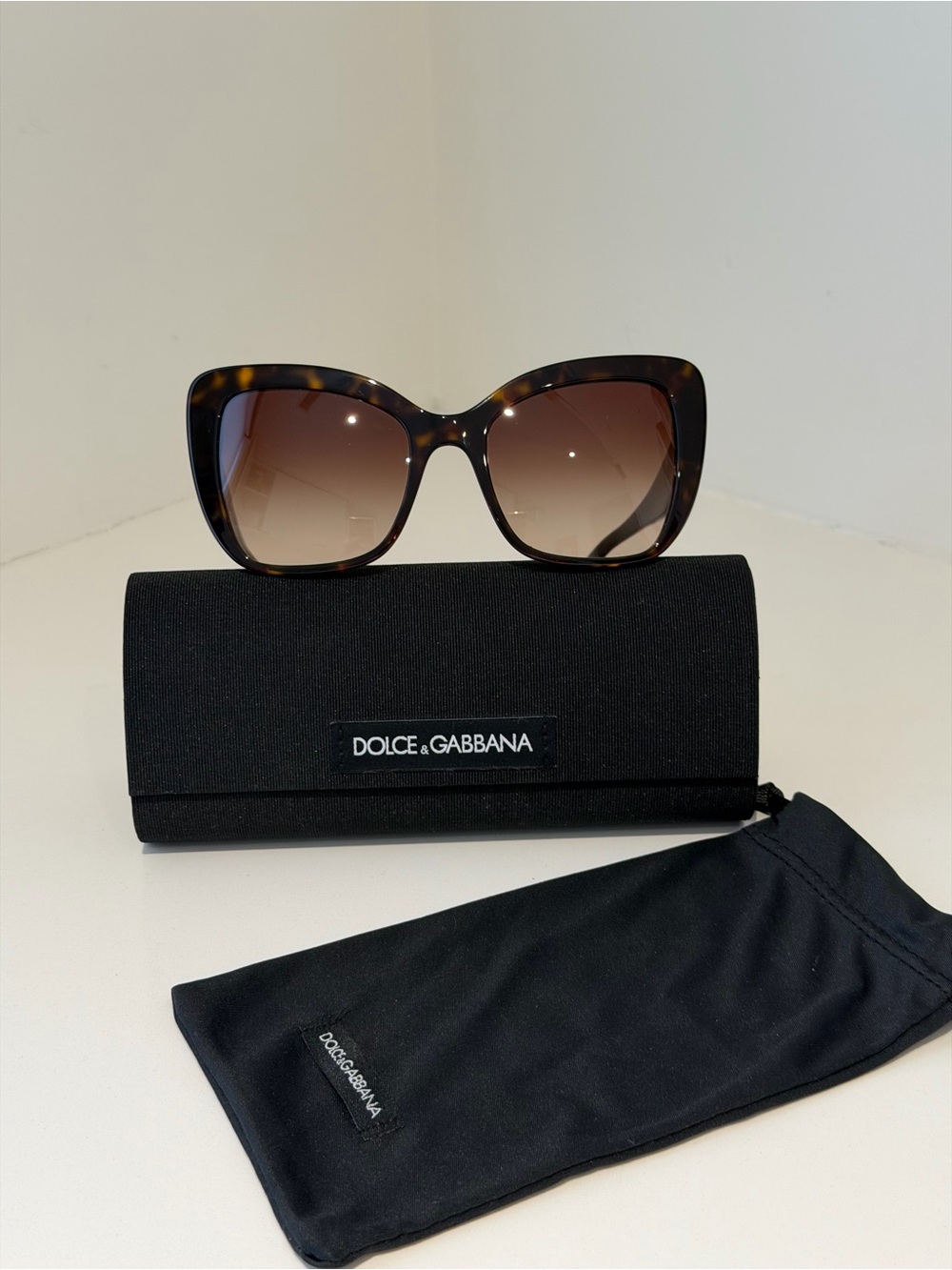Dolce & Gabbana Tortoiseshell Cat-Eye Sunglasses with Brown Gradient Lenses
